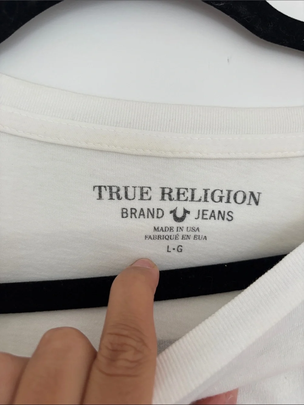 True Religion White Short Sleeve Crew Tee with Black Logo